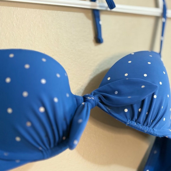 Aerie 34B Vibrant Blue & Silver Polkadot Push Up Halter Bikini Top - Picture 6 of 13